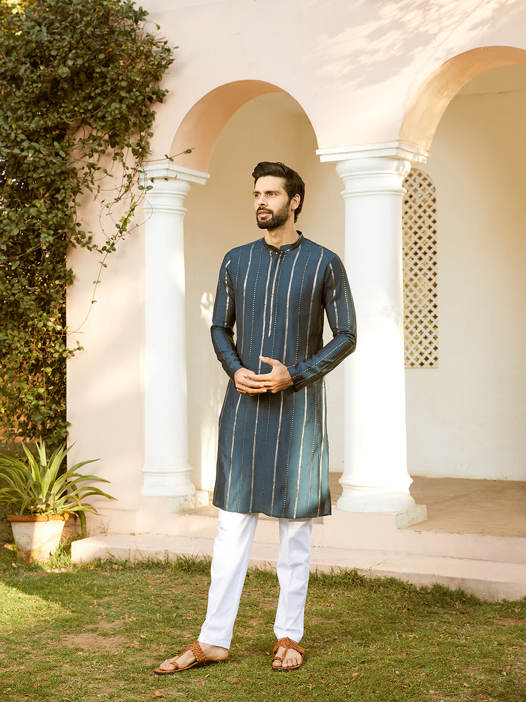 Sequins Embroidered Pure Chanderi Silk Straight Kurta