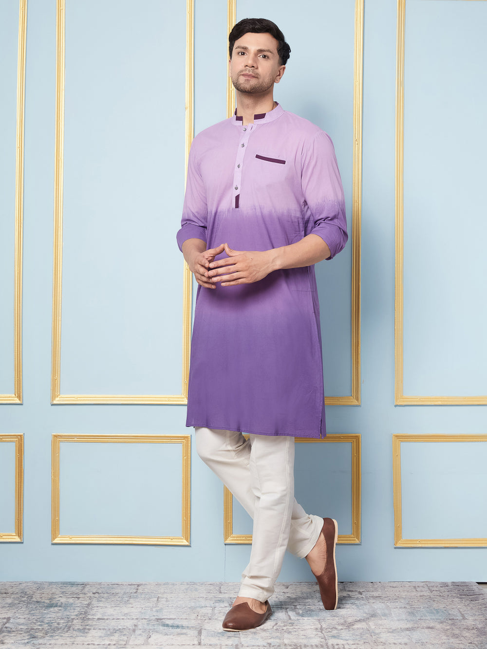 Ombre Dyed Pure Cotton Kurta with Pyjama – Purple