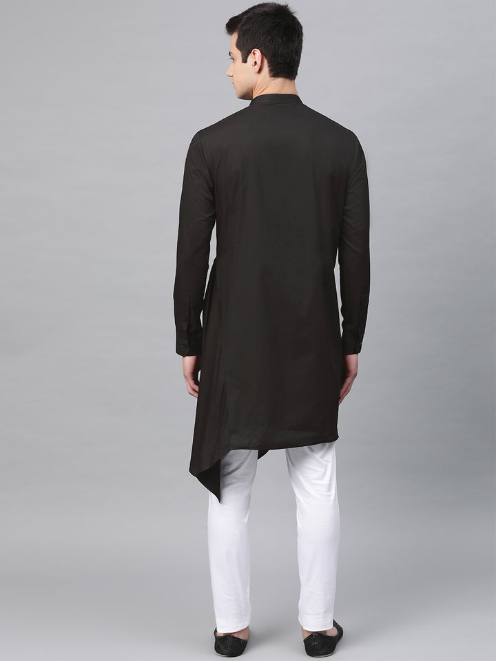 Black Solid Asymmetrical Kurta With Pyjama
