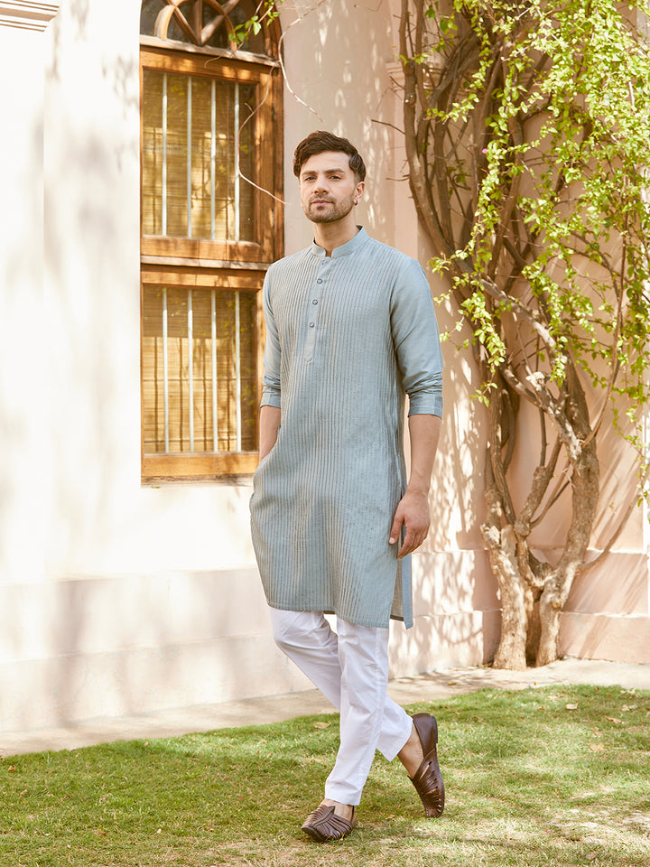 Pintuck Cotton Silk Straight Kurta