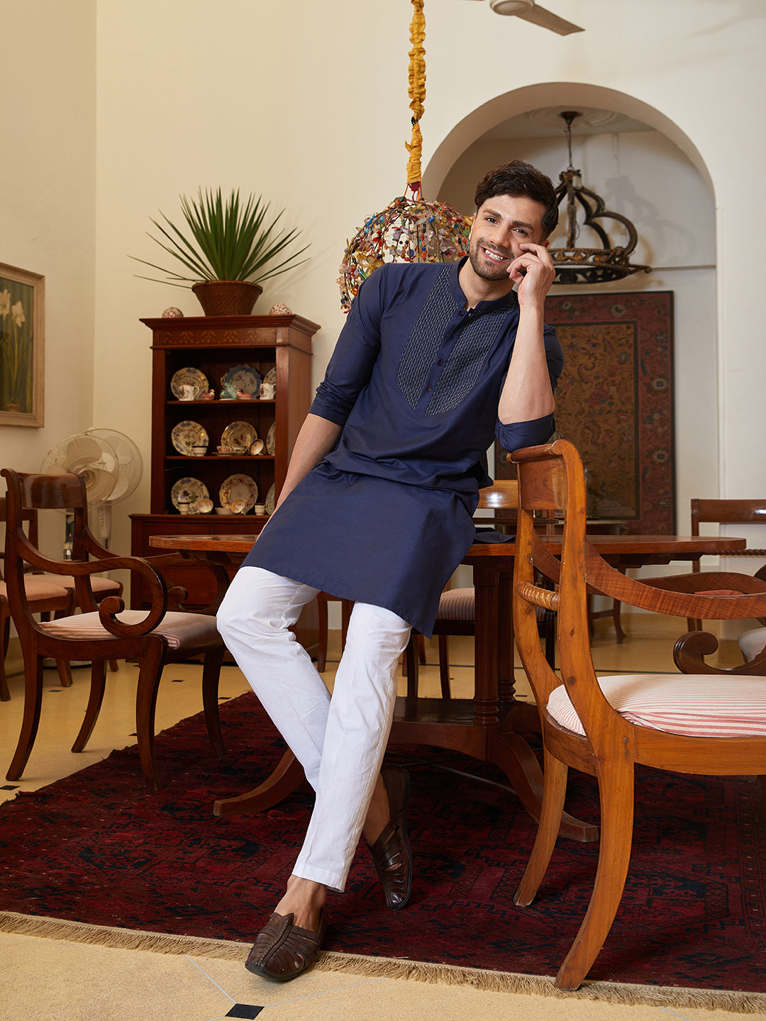 Pintuck Yoke Cotton Silk Straight Kurta