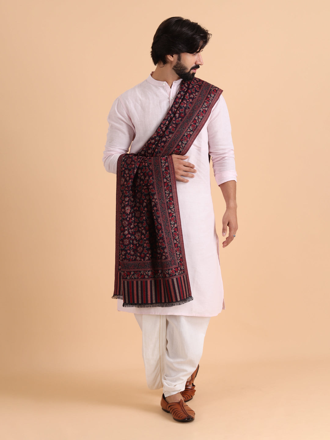 Tweedle Menâ€™s Traditional Kani Shawl for Winters - Navy Blue, Size - 40 x 80 inches