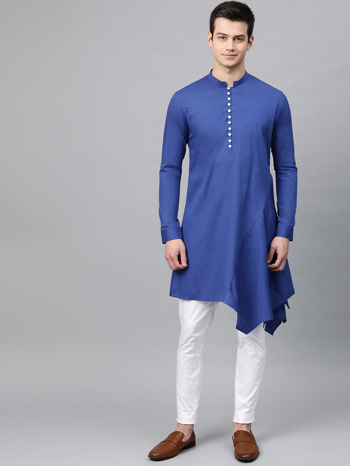 Royal Blue Solid Asymmetrical Kurta With Pyjama