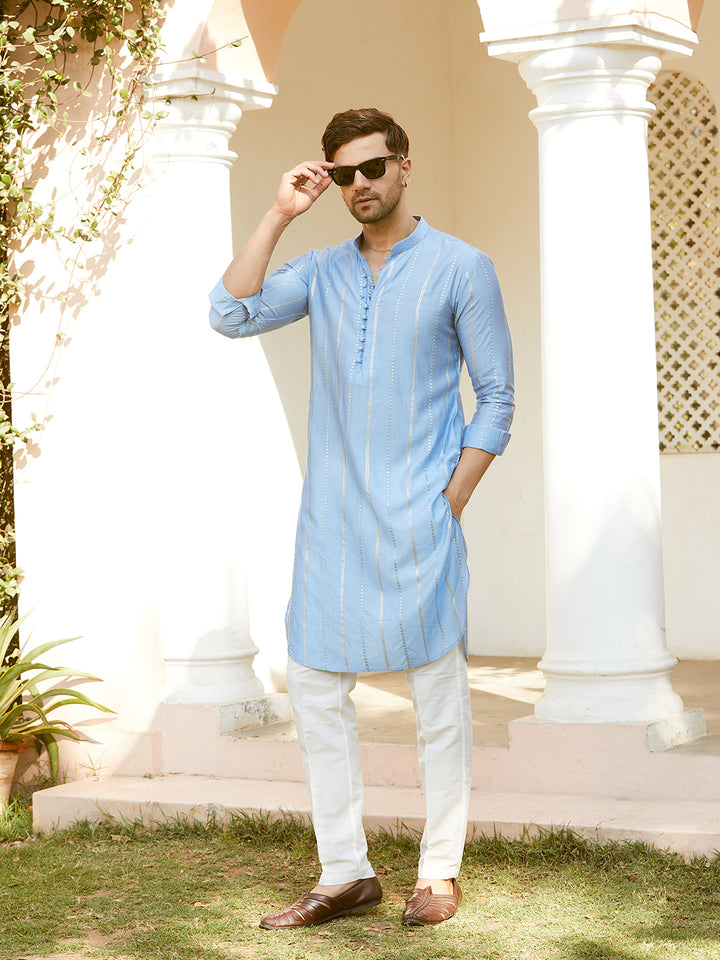 Sequins Embroidered Pure Chanderi Silk Straight Kurta with Pyjama