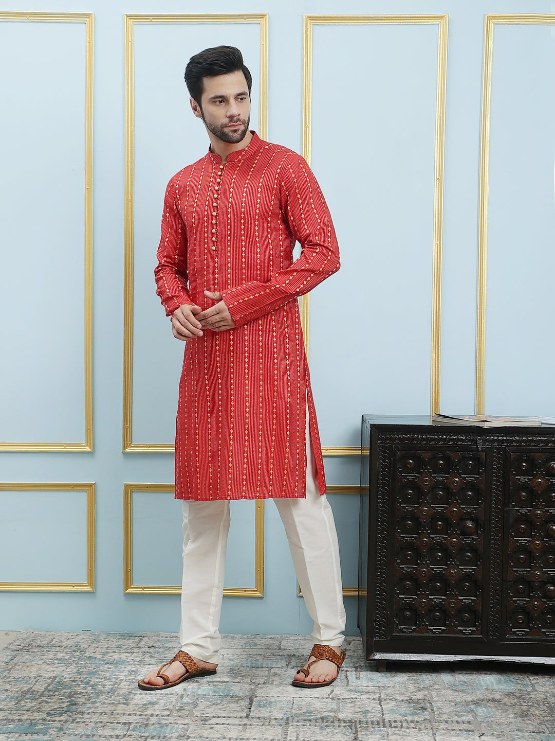 Thread Worked Cotton Silk Straight Kurta