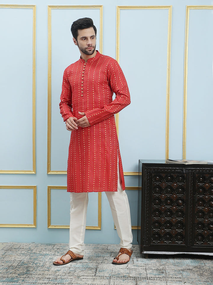 Thread Worked Cotton Silk Straight Kurta