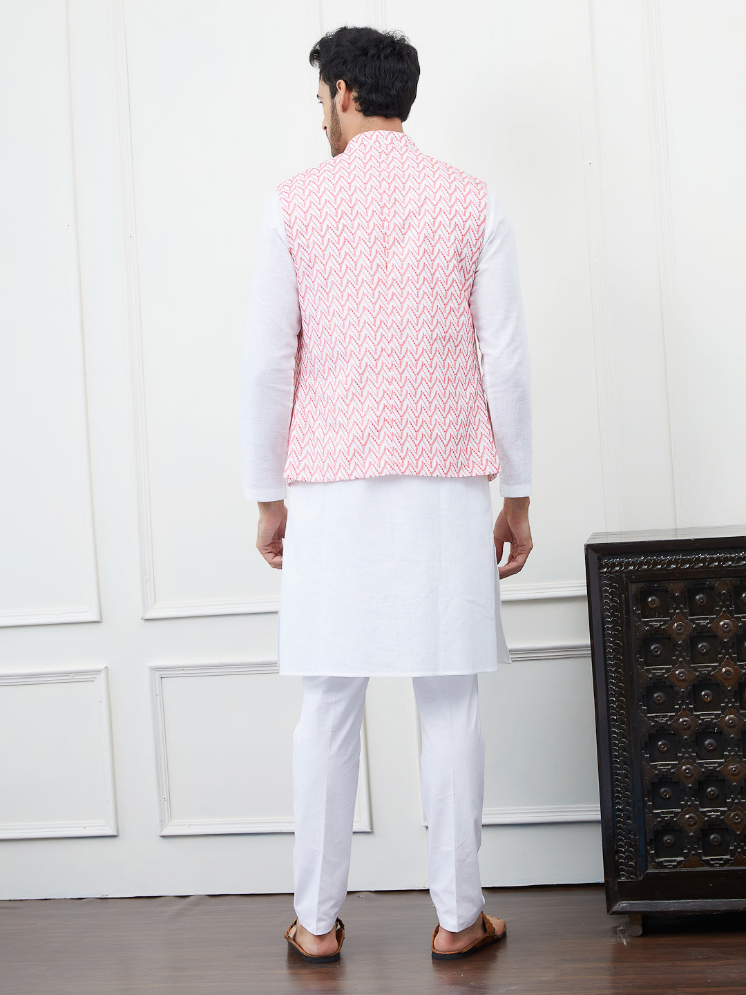 Pure Cotton Straight Kurta & Pyjama with Embroidered Nehru Jacket