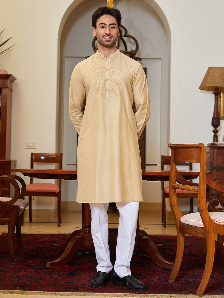 Pintuck Yoke Cotton Silk Straight Kurta
