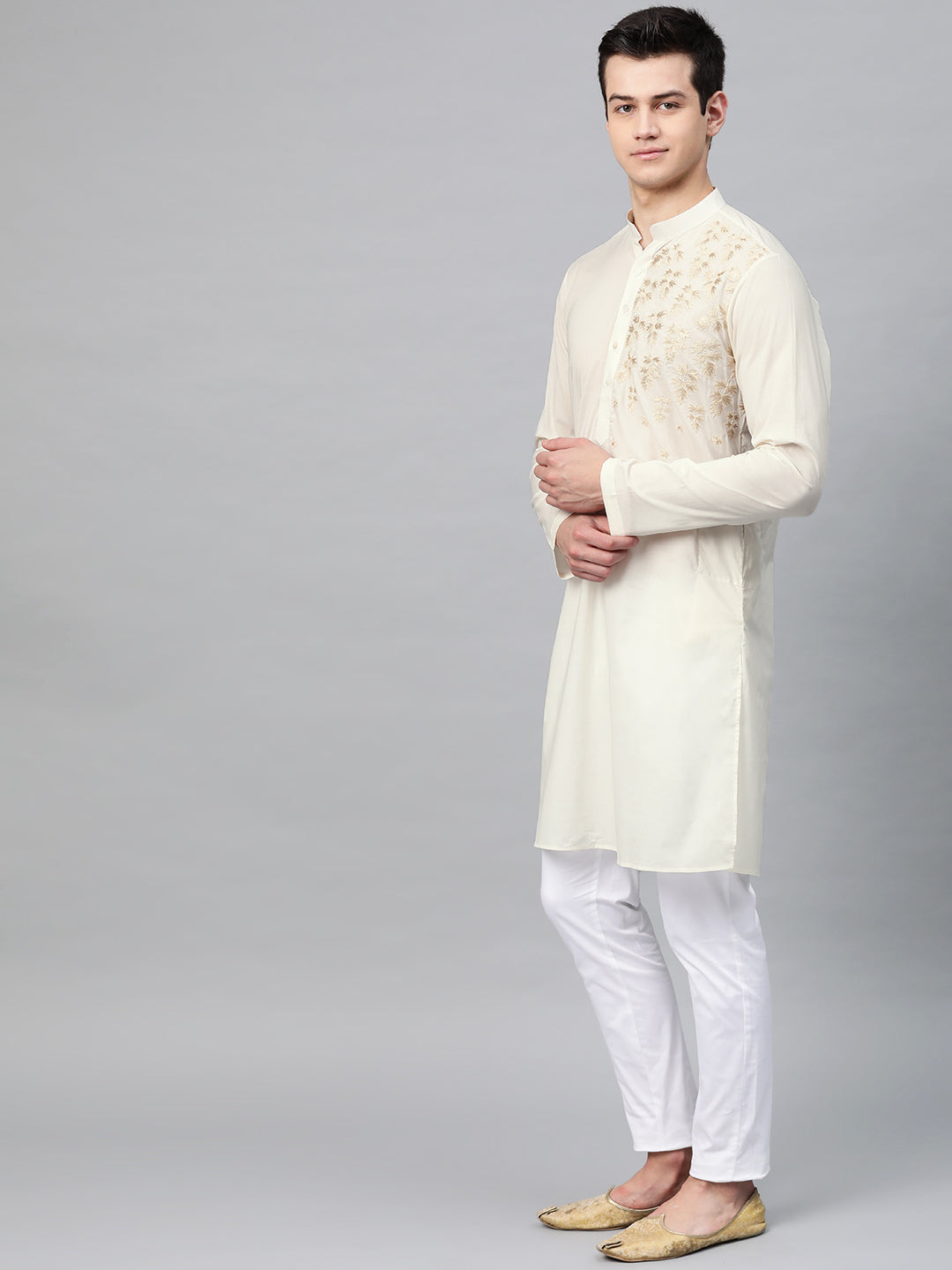 Off White Embroidered Straight Kurta