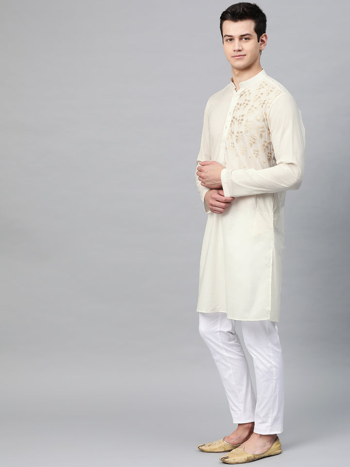 Off White Embroidered Straight Kurta