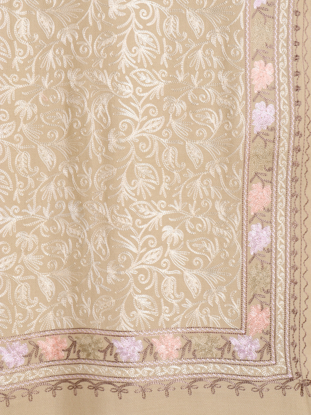 Tweedle Men's Acro Wool Kashmiri Embroidery Stole, Beige, Size - 28 x 80 inches
