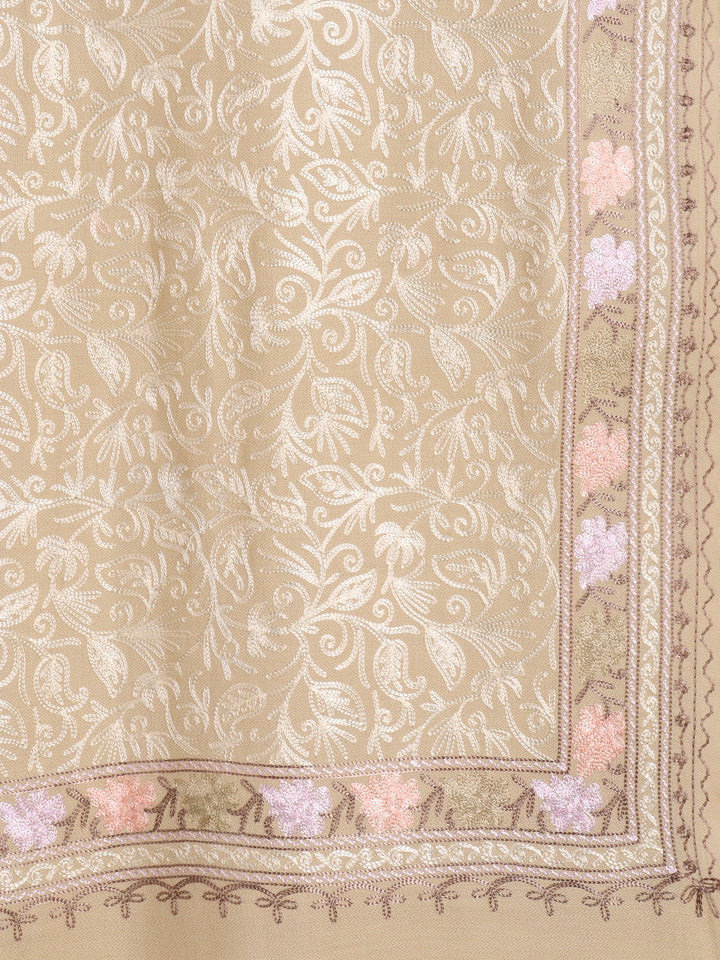 Tweedle Men's Acro Wool Kashmiri Embroidery Stole, Beige, Size - 28 x 80 inches