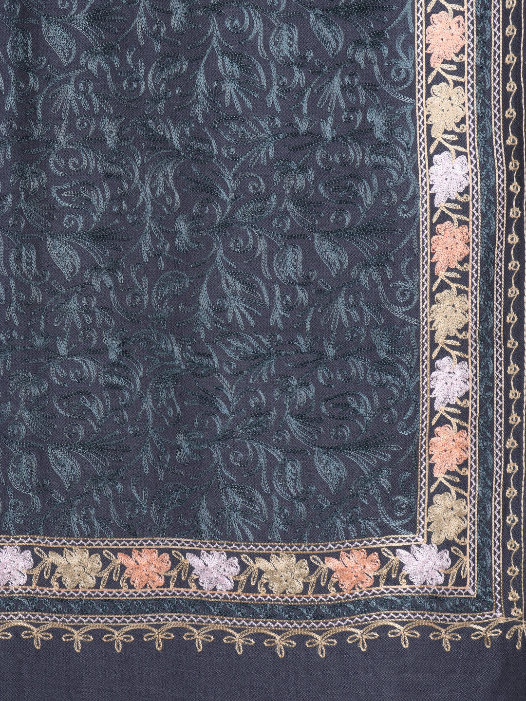Tweedle Men's Acro Wool Kashmiri Embroidery Stole, Grey, Size - 28 x 80 inches