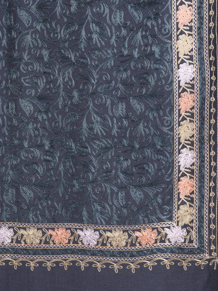 Tweedle Men's Acro Wool Kashmiri Embroidery Stole, Grey, Size - 28 x 80 inches