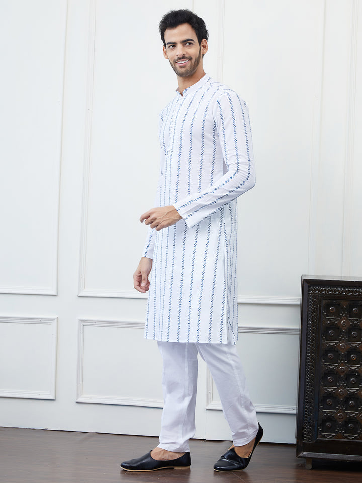 Embroidered Pure Cotton Straight Kurta with Pyjama
