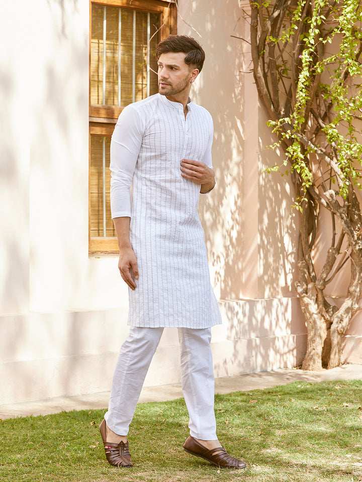 Thread Worked Pure Cotton Straight Kurta