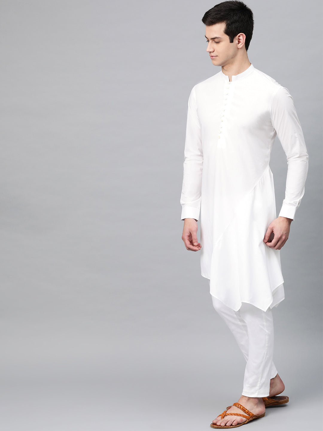 White Solid Asymmetrical Kurta With Pyjama