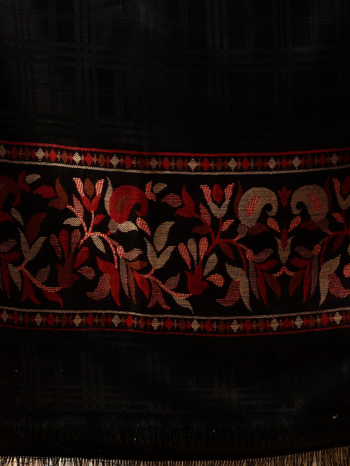 Tweedle Men’s Reversible Shawl / Stole, Wool Blend, Ethnic Kashmiri Design Scarf  – Black