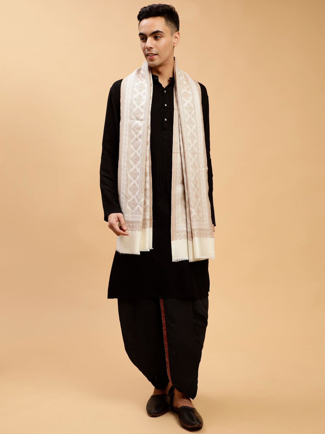 Tweedle Reversible Barfi Design White Shawl for Men- Size - 40 x 80 inches