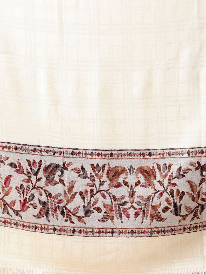 Tweedle Men’s Reversible Shawl / Stole, Wool Blend, Ethnic Kashmiri Design Scarf  – White