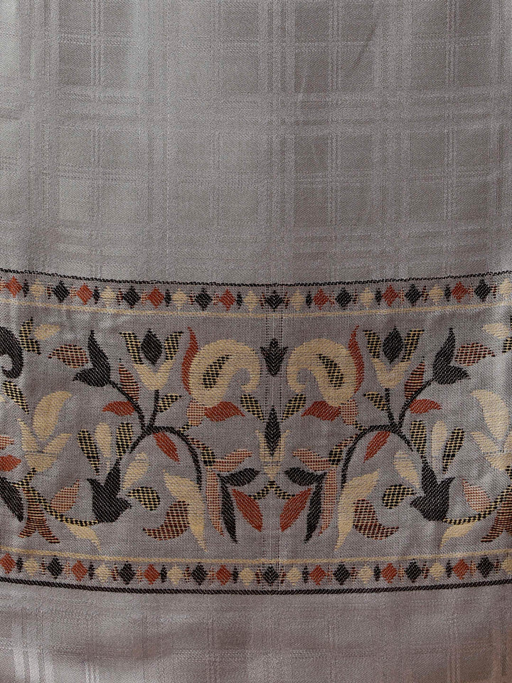 Tweedle Men’s Reversible Shawl / Stole, Wool Blend, Ethnic Kashmiri Design Scarf  – Grey