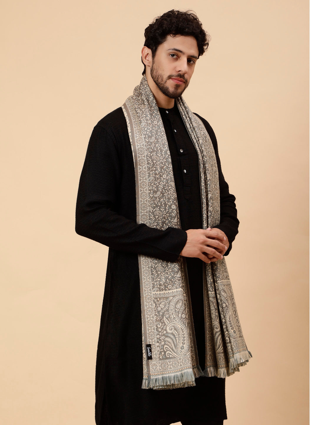 Tweedle Men’s Soft Woollen Shawl for Winters, Thick and Warm, Reversible, Grey - (40 x 80 inches)