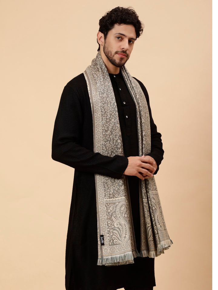 Tweedle Men’s Soft Woollen Shawl for Winters, Thick and Warm, Reversible, Grey - (40 x 80 inches)