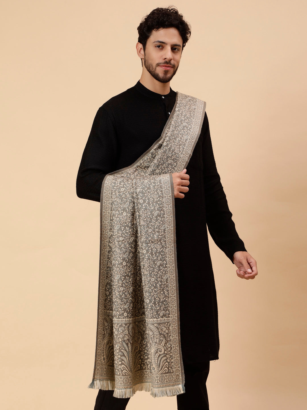 Tweedle Men’s Soft Woollen Shawl for Winters, Thick and Warm, Reversible, Grey - (40 x 80 inches)