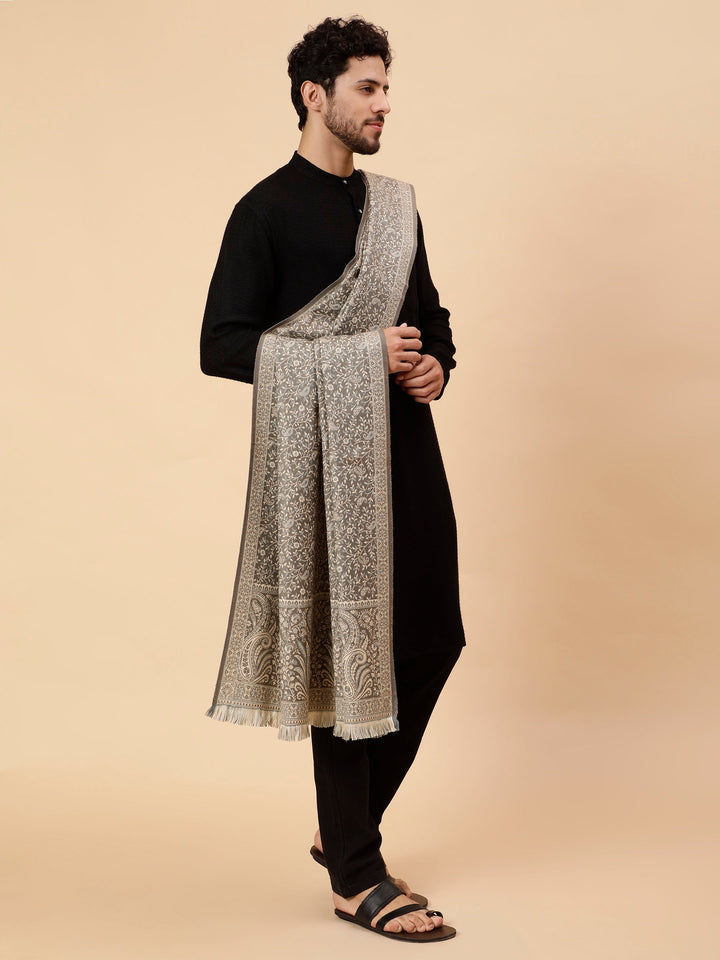 Tweedle Men’s Soft Woollen Shawl for Winters, Thick and Warm, Reversible, Grey - (40 x 80 inches)