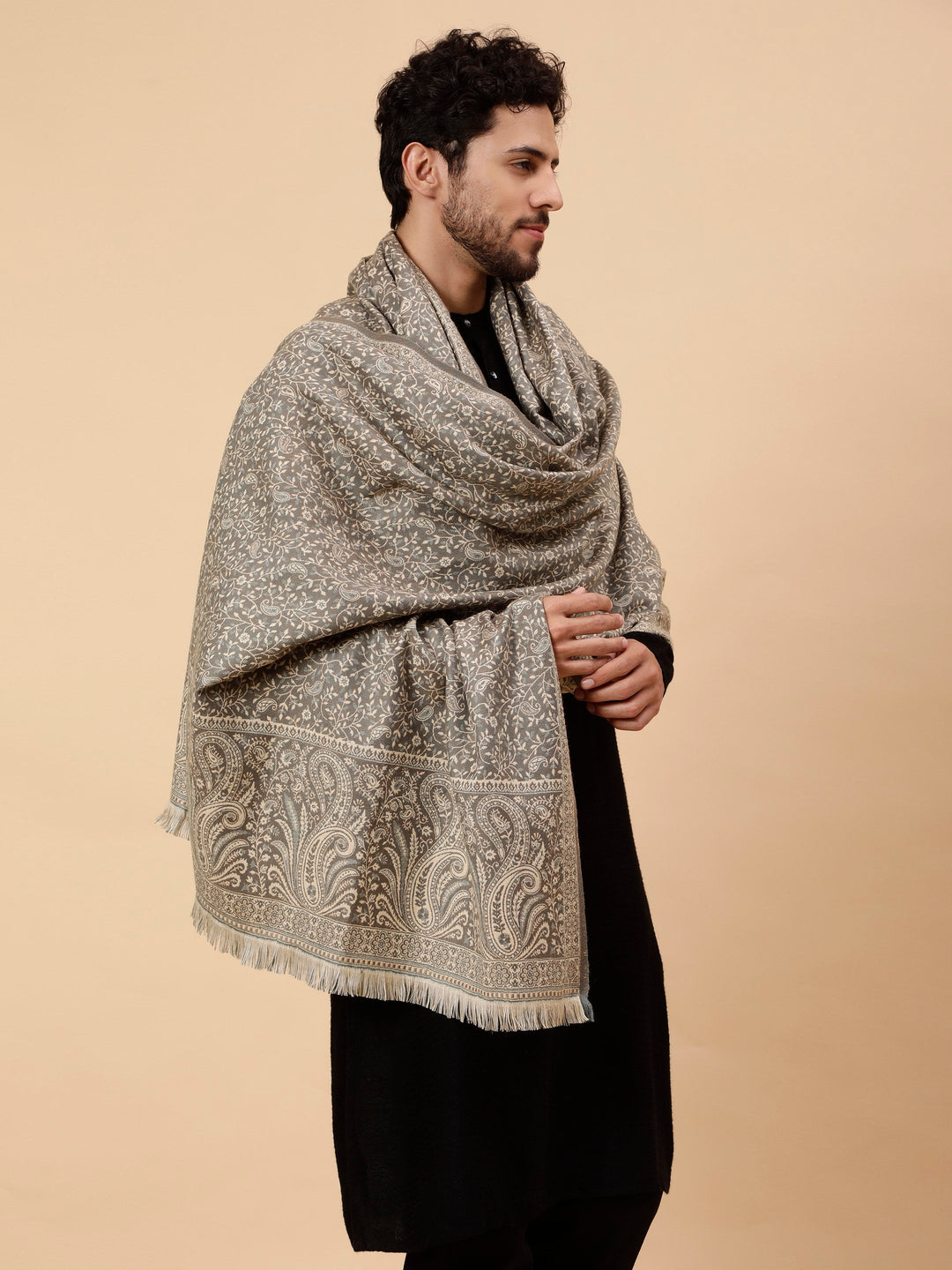 Tweedle Men’s Soft Woollen Shawl for Winters, Thick and Warm, Reversible, Grey - (40 x 80 inches)
