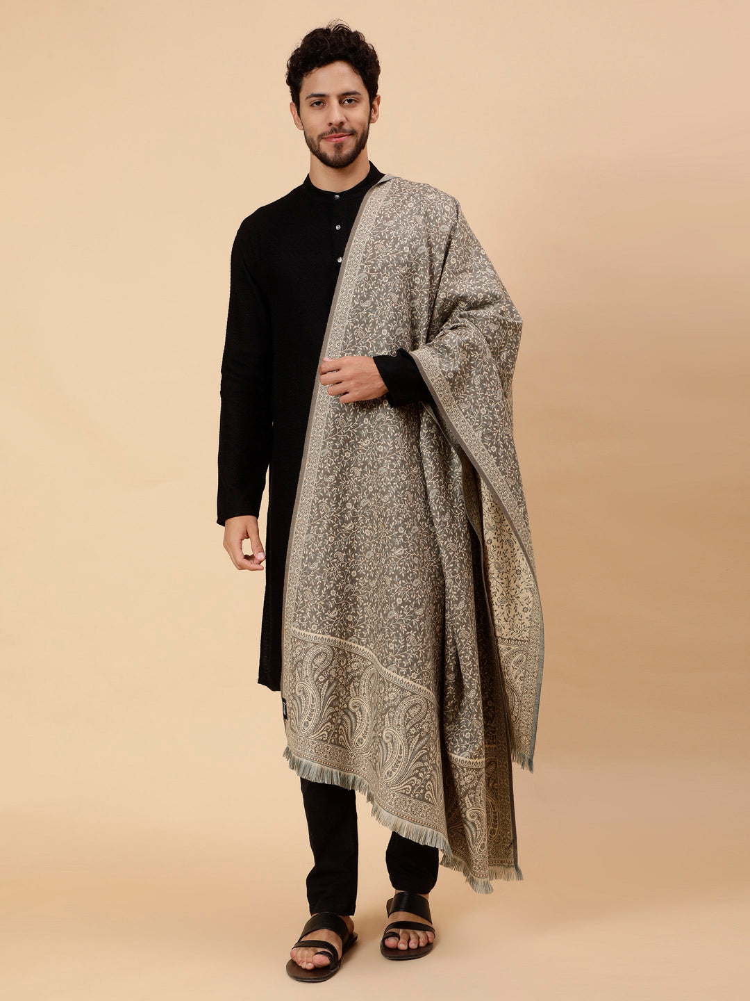 Tweedle Men’s Soft Woollen Shawl for Winters, Thick and Warm, Reversible, Grey - (40 x 80 inches)