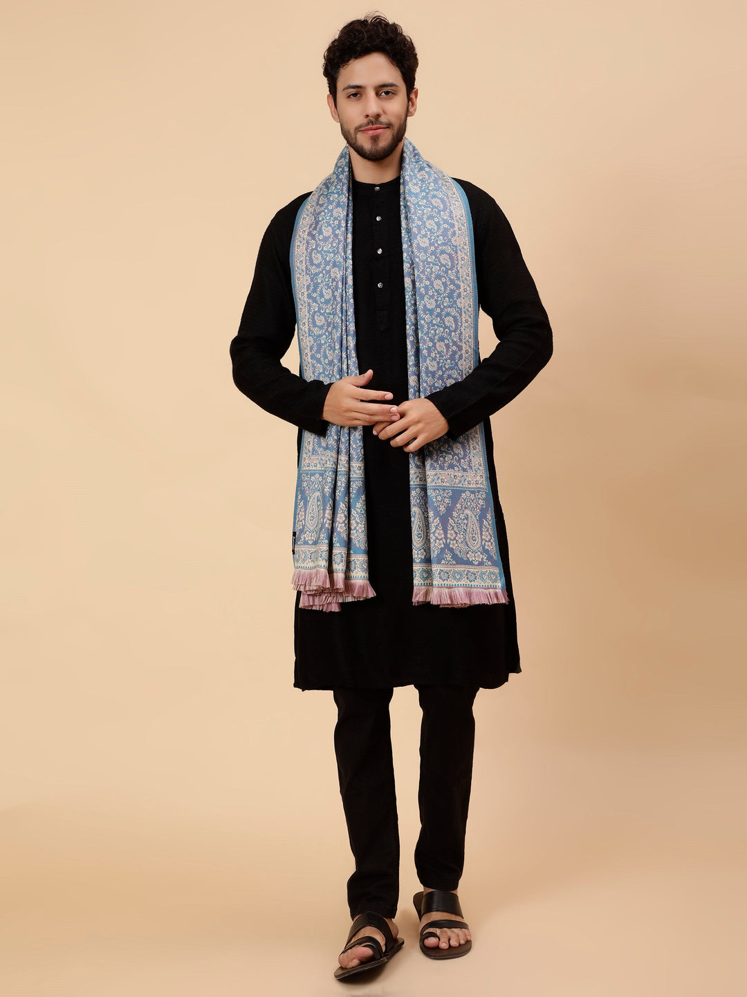 Tweedle Men’s Soft Woollen Shawl for Winters, Thick and Warm, Reversible, Blue - (40 x 80 inches)
