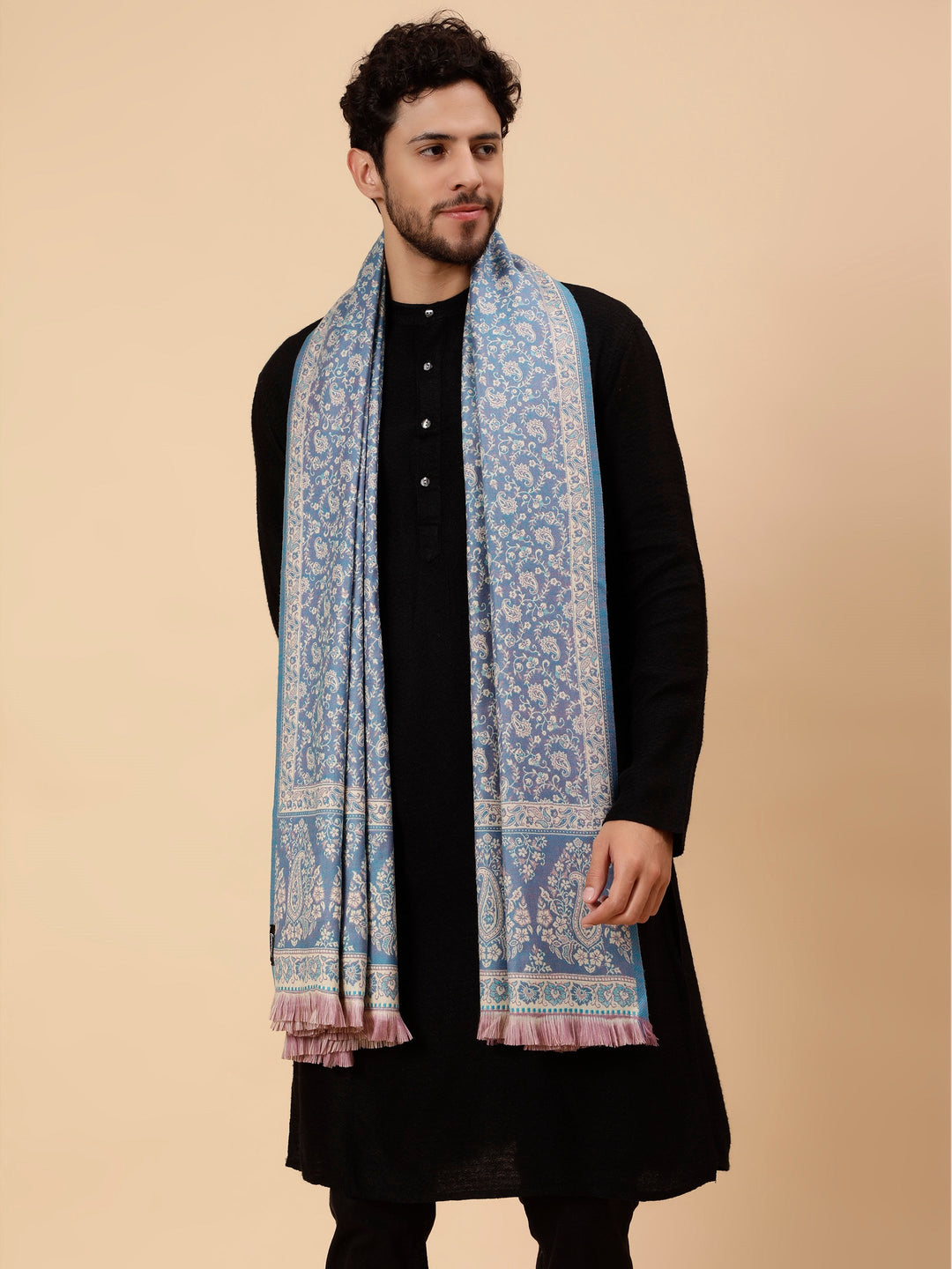 Tweedle Men’s Soft Woollen Shawl for Winters, Thick and Warm, Reversible, Blue - (40 x 80 inches)