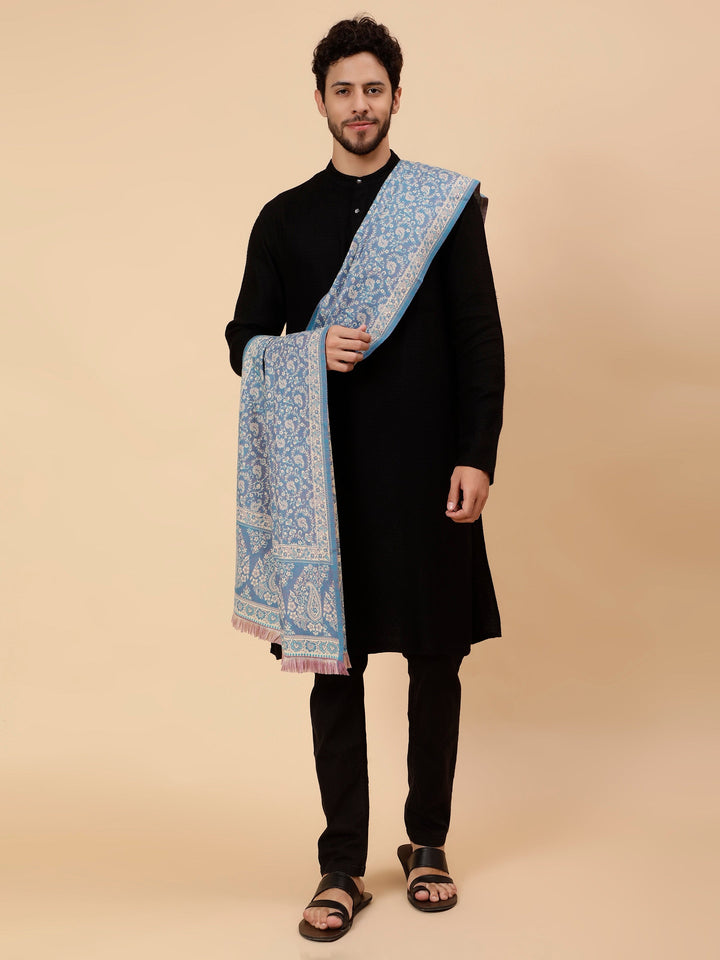 Tweedle Men’s Soft Woollen Shawl for Winters, Thick and Warm, Reversible, Blue - (40 x 80 inches)