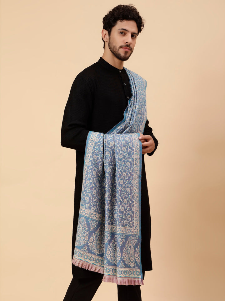 Tweedle Men’s Soft Woollen Shawl for Winters, Thick and Warm, Reversible, Blue - (40 x 80 inches)
