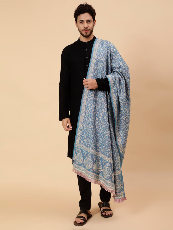 Tweedle Men’s Soft Woollen Shawl for Winters, Thick and Warm, Reversible, Blue - (40 x 80 inches)