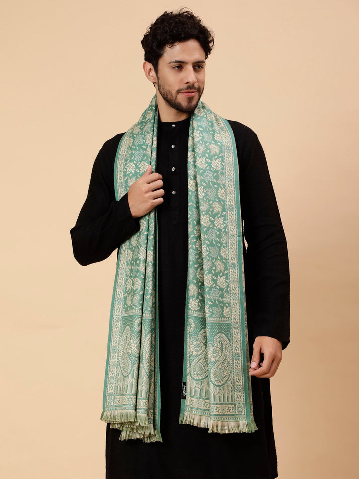Tweedle Men’s Soft Woollen Shawl for Winters, Thick and Warm, Reversible, Green - (40 x 80 inches)