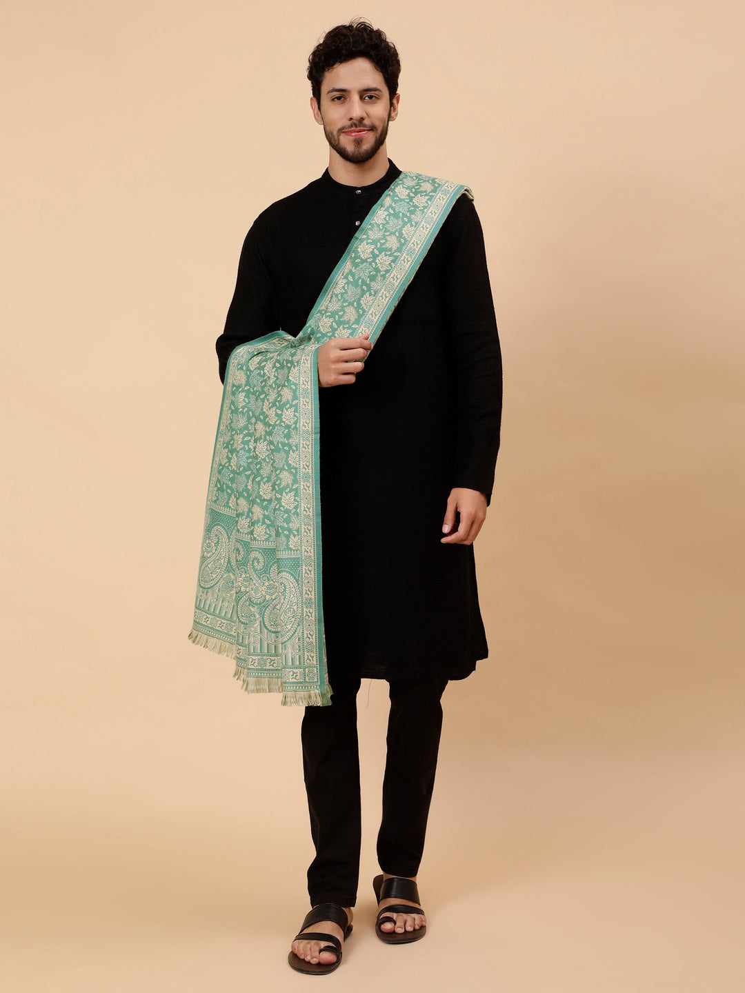 Tweedle Men’s Soft Woollen Shawl for Winters, Thick and Warm, Reversible, Green - (40 x 80 inches)