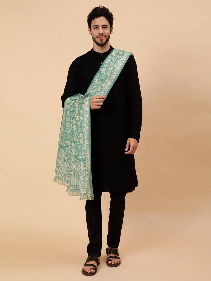 Tweedle Men’s Soft Woollen Shawl for Winters, Thick and Warm, Reversible, Green - (40 x 80 inches)