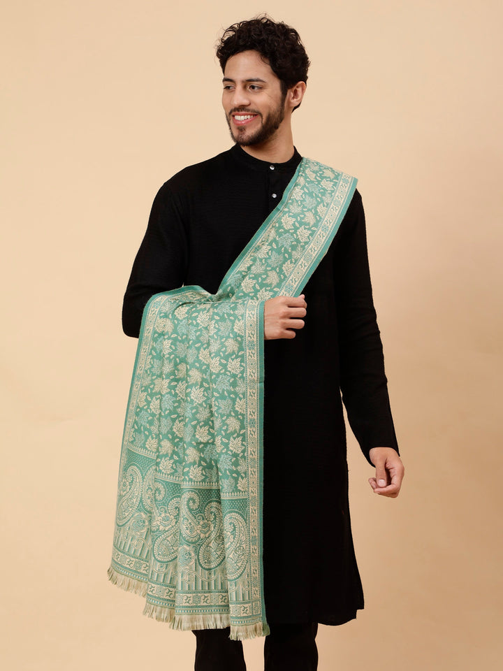 Tweedle Men’s Soft Woollen Shawl for Winters, Thick and Warm, Reversible, Green - (40 x 80 inches)