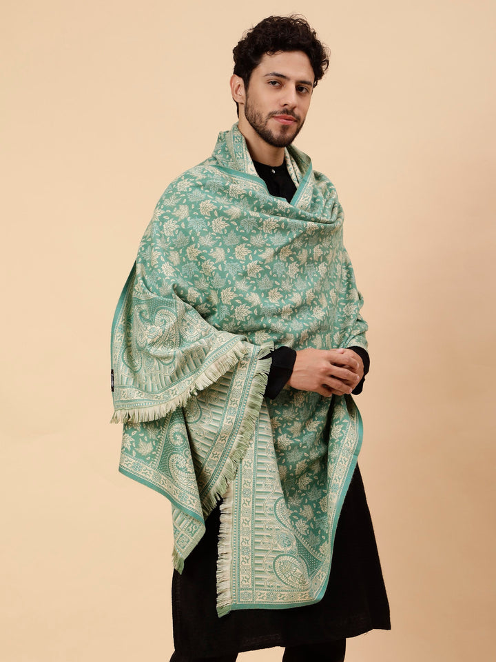 Tweedle Men’s Soft Woollen Shawl for Winters, Thick and Warm, Reversible, Green - (40 x 80 inches)