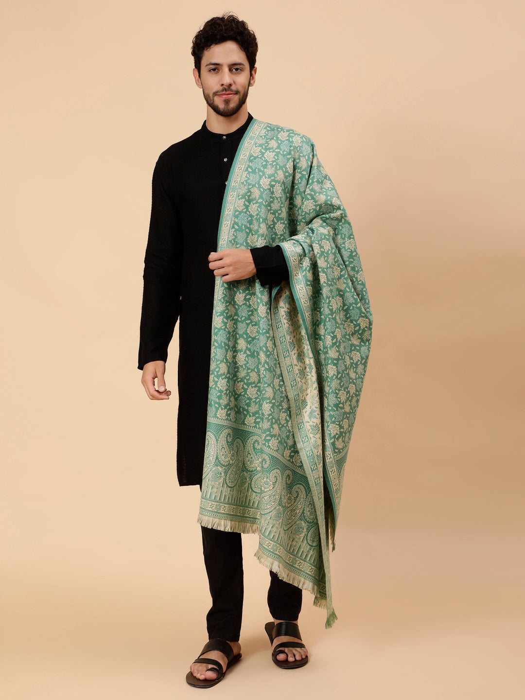 Tweedle Men’s Soft Woollen Shawl for Winters, Thick and Warm, Reversible, Green - (40 x 80 inches)
