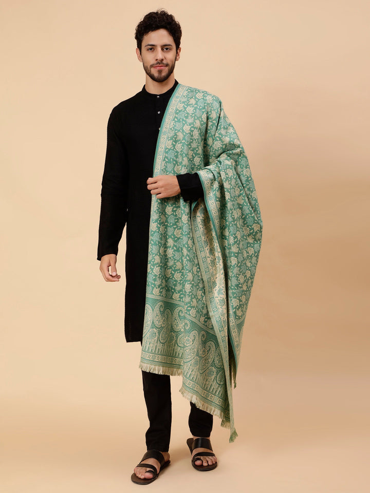 Tweedle Men’s Soft Woollen Shawl for Winters, Thick and Warm, Reversible, Green - (40 x 80 inches)