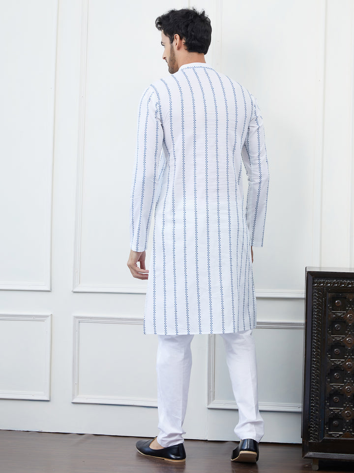 Embroidered Pure Cotton Straight Kurta with Pyjama
