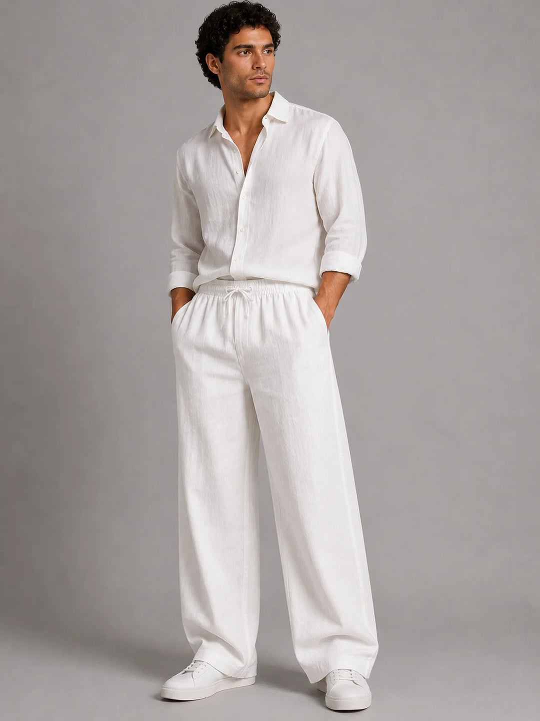 See Designs Men's Flare Linen Pyjama Relaxed Fit Drawstring Lounge Pants