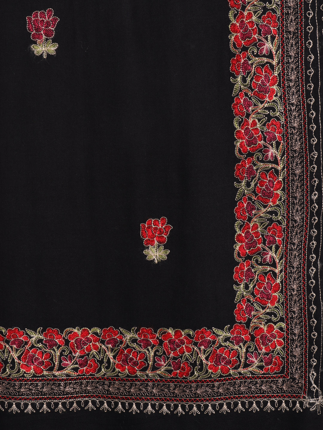 Tweedle Fine Wool Kashmiri Embroidery Stole / Scarf for Men, Black (Size-28x80)