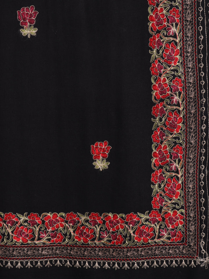 Tweedle Fine Wool Kashmiri Embroidery Stole / Scarf for Men, Black (Size-28x80)