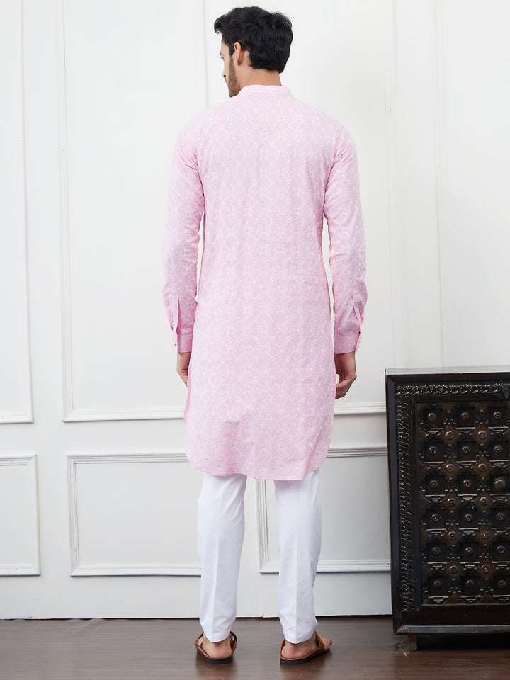 Embroidered Pure Cotton Straight Kurta with Pyjama