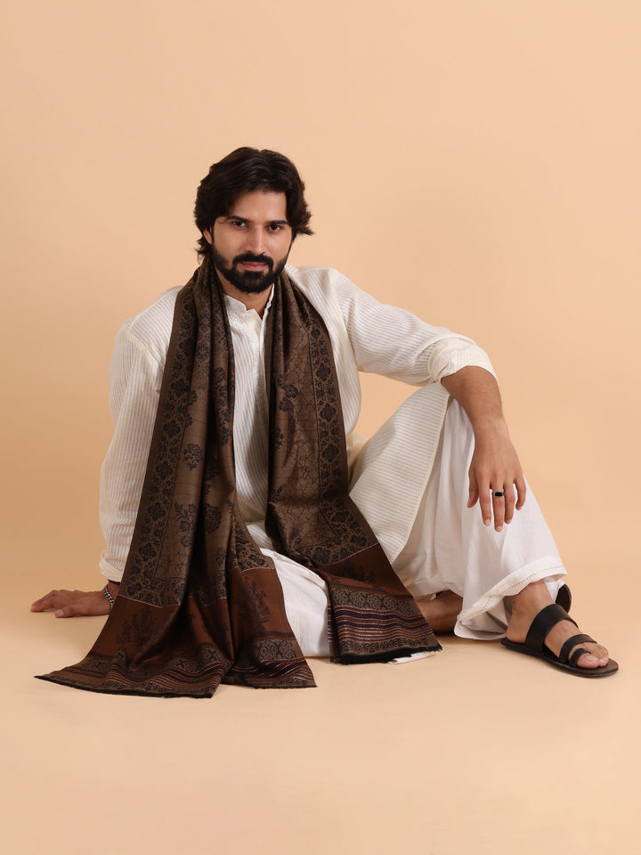 Reversible Fusion, Floral Design Shawl for Winter - Black