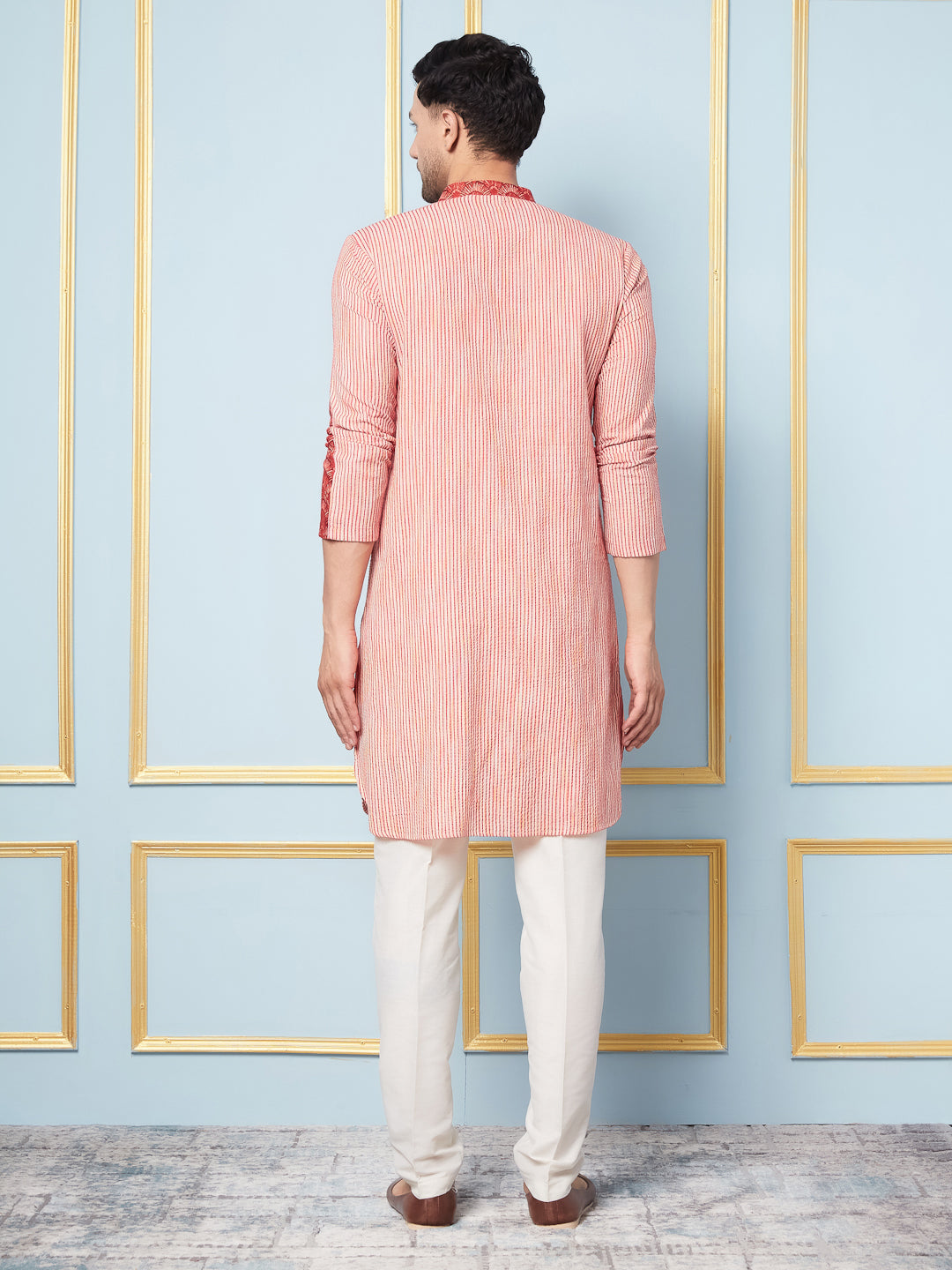 Multi Woven Striped Straight Kurta With Pyjama
